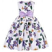 baratos Vestidos de Festa-Infantil Para Meninas Vestido de festa Gráfico Sem Manga Espetáculo Ocasião Especial Princesa Doce Poliéster Vestido de festa Verão Primavera Crianças Roxo