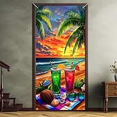 cheap Garage &amp; Door Banners-Beach Drinking Door Decorations Door Covers Door Tapestry Door Curtain Decoration Backdrop Indoor/Outdoor Door Banner for Front Door Farmhouse