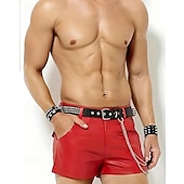cheap Casual Shorts-Men&#039;s Shorts Summer Shorts Casual Shorts Faux Leather Shorts Pocket Plain Comfort Breathable Short Outdoor Vacation Sport Casual Black Red