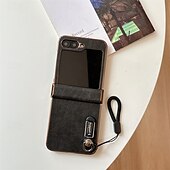 cheap Samsung Cases-Phone Case For Samsung Galaxy Z Flip 6 Z Flip 5 Z Flip 3 Back Cover with Lanyard Shockproof Retro PC PU Leather