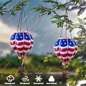 baratos Luzes de paisagem-1 Pacote de Lanterna Solar de Balão de Ar Quente Patriótico com Luz Flamejante Dia da Independência de 4 de Julho 250ª Aniversário do Dia da Memória para Jardim Quintal Pátio Feriado