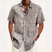 preiswerte Geometrische Muster-Herren Geometrisch Karo / Karomuster Hemd Freizeithemd Knopfhemd Kurzarm Modisch lässig Urlaub Ferien Streetwear Sommer Umlegekragen 3D-Druck Eine Tasche vorne Leinenähnliches Hemd Rosa Blau Purpur