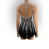 cheap Figure Skating Dresses-Figure Skating Dress Women&#039;s Girls&#039; Ice Skating Dress Black Patchwork Asymmetric Hem Mesh High Elasticity Training Competition Skating Wear Classic Crystal / Rhinestone Sleeveless Ice Skating Figure