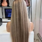 economico Parrucche lace front capelli veri-Parrucche con chiusura in pizzo 5x5 con capelli umani grezzi, parrucca frontale in pizzo con mèches biondo cenere ombré 13x4, parte libera, con capelli per bambini e mèches, parrucche in capelli umani