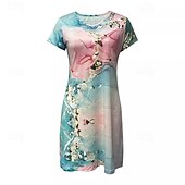 voordelige Afdrukken Bloemen Jurken-Dames Mini-jurk Zomerjurk Boho-jurk Modieus Modern Dagelijks Strand Weekend Normale pasvorm Bloemig Korte mouw V-hals Blozend Roze Zomer