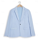 billige Lin blazer-Herre Blazer i lin Sport Coat Mote Fritid Ensfarget Blazer Sjø blå Himmelblå Mørkegrå Standard passform Enkelt Brystet Enn-knapp