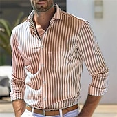 cheap Men&#039;s Button Up Shirts-Men&#039;s Shirt Summer Shirt Casual Shirt Beach Shirt Button Up Shirt Light Pink Yellow Light Green Red Green Long Sleeve Stripes and Plaid Lapel Vacation Hawaiian Clothing Apparel Polyester Fashion