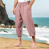 baratos Feriado-Homens Calças Capri Shorts de linho Shorts de verão Shorts de praia Bolso frontal Pregas Perna reta Tecido Conforto Respirável Comprimento da panturrilha Ao ar livre Férias Festa Férias Moda Ajuste