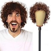economico Parrucche uomo-parrucca riccia castana - parrucca afro retrò da uomo per feste in maschera anni &#039;60, &#039;70 e &#039;80
