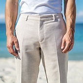 abordables Maillots de plage-Dress Pants works Homme Long Couleur Unie Micro-Élastique Coupe Standard Vert Sauge Gris Claire Beige 2023