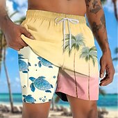 billiga Tropiska växter och blommor-Herr Kokosnötsträd Sköldpaddor Tropiska växter Fodrade shorts 2 i 1 simshorts Badshorts Medium Midja Hawaiisk Semester Sidfickor Med kompressionsfoder Elastisk dragsko i midjan Designer Kläder