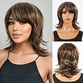 levne Párty paruky-Syntetické paruky Vlnitá Bouncy Curl Asymentrický střih Elegantní ofina na stroji Paruka 16&quot; A1 Umělé vlasy Dámské Klasické Zářící barvy Melírované vlasy Zlatá