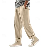 economico Classico-Per uomo Pantaloni di Lino Pantaloni Pantaloni Estivi Pantaloni da Spiaggia Tasca Coulisse Elastico in vita Semplice Comodità Traspirante Vacanza Quotidiano Ferie Hawaiano Boho Nero Bianco