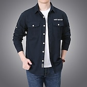 voordelige Werkhemden voor heren-Voor heren Overhemd Zomer overhemd Normaal shirt Overhemd met knopen Cargoshirt Donker Marine khaki Leger Groen Beige Lange mouw Citaten &amp; Gezegdes Overhemdkraag Vakantie Hawaii Zak Kleding 100
