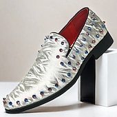 preiswerte Herrenpantoletten &amp; -slipper-Herren-Loafer aus weißem strukturiertem Satin mit bunten Nieten – modische Ballschuhe für Abschlussfeiern und besondere Anlässe