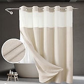 economico Tende doccia-Tenda da doccia in lino 180cm senza ganci con set di fodera in tessuto a scatto tende da doccia di lusso per hotel con finestra trasparente impermeabile e lavabile