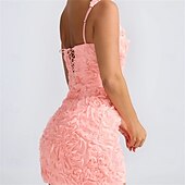 abordables Robes Courts &amp; Mini-Robe de Quinceanera A-Line Élégante Robe de Mariage Invité de Mariage Courte  Mini Sans Manches Col Carré avec Fleurs 3D Rose
