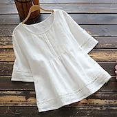 preiswerte Damen Einfache Oberteile-Damenbluse Peplum Einfarbig Stilvoll Lässig 3/4 Länge Ärmel Rundhals Reguläre Tops Täglicher Patchwork Weiß Rot Blau Grün Sommer