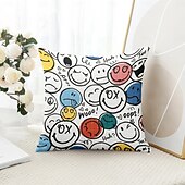 baratos Fronhas de Almofadas de Decoração-Sorriso Feliz Capas de Almofada Decorativas 1PC Almofada Quadrada Macia para Sofá para Quarto Sala de Estar Cadeira
