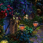 baratos Luzes de paisagem-1 Pacote de Lanterna Solar de Balão de Ar Quente Patriótico com Luz Flamejante Dia da Independência de 4 de Julho 250ª Aniversário do Dia da Memória para Jardim Quintal Pátio Feriado