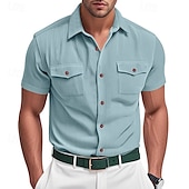 economico camicie casual da uomo-Per uomo Camicia Camicia Estiva Camicia casual Camicia di Velluto a Coste Camicia con Bottoni Camicia cargo Nero Bianco Blu marino scuro Azzurro cielo Albicocca Manica Corta A righe Bavero Casuale
