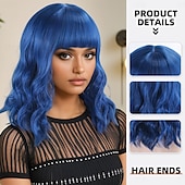 levne Syntetické trendy paruky-Syntetické paruky Velké vlny Mírné vlny Asymentrický střih Elegantní ofina na stroji Paruka 16&quot; A1 Umělé vlasy Dámské Chladný Klasické Pohodlné Modrá