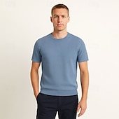 tanie Męskie elitarnie koszulki i tank topy-męska jedwabna bawełniana mieszanka lyocellu t-shirt krótki rękaw okrągły dekolt lato gładki żakard elegancki klasyczny okrągły dekolt minimalistyczny wakacje dom bawełna czarny niebieski granatowy top koszulka męska