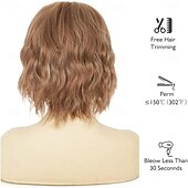 cheap Older Wigs-Womens Light Brown Short Wig with Bangs Layered Natural Fluffy Hair Wig for Daily Party Use