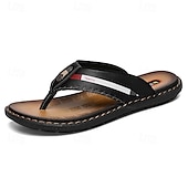 billige Ferietøfler-marineblå flip-flop-sandaler i imitert skinn for menn – myke og komfortable med stroppdetaljer, ideell for uformelle sommerdager, avslapning på stranden og ved bassenget
