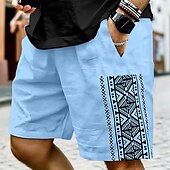 economico retrò-Per uomo Shorts Shorts di Lino Pantaloncini Estivi Shorts da Spiaggia Coulisse Elastico in vita Stampato Geometrico Comodità Traspirante Lunghezza al ginocchio All&#039;aperto Casuale Quotidiano Vacanza