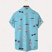 halpa Trooppiset kasvit-Miesten Kookospuu Trooppiset kasvit Havaiji paita Button Up paita Havaijilaispaita Lyhythihainen Havaijilainen Lomakeskus Loma Pyhäpäivä Ranta-asut Kesä Kevät Sänkyjen avaus kauluspaidat Musta