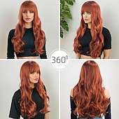 abordables Perruques Synthétiques Sans Bonnet-Perruque Synthétique Ondulé Ondulation profonde Coupe dégradée Frange Droite Fabriqué à la Machine Perruque 26 pouces A1 Cheveux synthétiques Femmes Classique Confortable Cheveux Mèches / Balayage