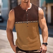 economico Stile etnico-Per uomo Blocco di colori Vintage Canotta Maglia Henley Senza Maniche Vintage Moda Designer All&#039;aperto Casuale Quotidiano Estate Primavera &amp; Autunno Marrone scuro Blu Verde Henley Maglietta Henley