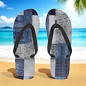 cheap Vacation Sandals-Men’s Blue Leaf Printed Flip Flops – Tropical &amp; Stylish Style for Beach Vacations, Island Hopping &amp; Beachside Dinners