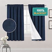baratos Cortinas &amp; Cortinados-Cortinas de Textura de Linho para Quarto Sólido 100% Blackout Térmica Isolada com Forro Branco Cortinas/Dráperes Escurecedoras para Sala de Estar Berçário 2 Peças L52 x A84
