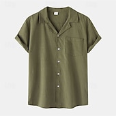 preiswerte Urlaub-Herren Hemd Freizeithemd Knopfhemd Einfach Urlaub Straße Schwarz Weiß Gelb Dunkelmarine Kurzarm Revers Sommer Bekleidung Button-Down