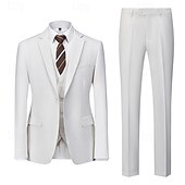 cheap Wedding Suits-Men&#039;s Beach Wedding Suits White Casual Formal Solid Colored Standard Fit 3 Piece Single Breasted One-button