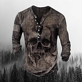 cheap Ghost&amp;Skull-Men&#039;s T shirt Tee Henley Shirt Graphic Skull Henley Army Green Brown Khaki Gray Plus Size Street Casual Long Sleeve Button-Down Print Clothing Apparel Stylish Retro Vintage Basic