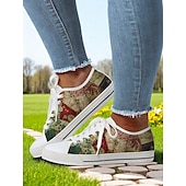 cheap Women&#039;s Sneakers-Women’s Lace - Up Canvas Sneakers with Floral Print – Casual &amp; Youthful Style for Teenagers and Young Women in School, Street Outings &amp; Casual Gatherings