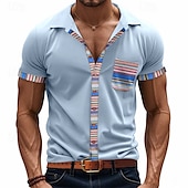 economico camicie casual da uomo-Per uomo Camicia Camicia Estiva Camicia casual Camicia da Spiaggia Camicia con Bottoni Nero Bianco Kaki Grigio chiaro Grigio scuro Manica Corta A righe Bavero Vacanza Camicia hawaiana Tasca