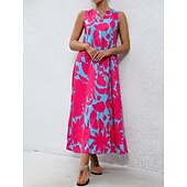 economico Abiti floreali-Per donna Abito maxi Abito a trapezio Abito Estivo Vacanza Casual Boho Quotidiano Ferie Vestibilità comoda Floreale Grafico Senza Maniche Scollo a V Rosa Blu Arancione Estate