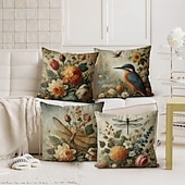 preiswerte Blumen- und Pflanzenstil-Vintage Pastoral Dekorative Kissenbezüge 4PC Weicher quadratischer Sofakissenbezug Kissenbezug für Schlafzimmer Wohnzimmer Sofa Stuhl