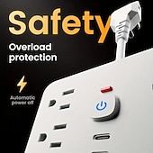 ieftine Aparate de uz casnic-Prelungitor plat 14-in-1 cu 4 prize AC și 6 porturi USB (2 USB-C) – Protecție împotriva suprasarcinii și placă de expansiune a puterii