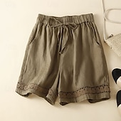 abordables Short en lin et coton-Femmes Short en coton et lin Shorts Slacks Occasionnel Court Naturel Uni Avec Poches Conception à cordon élastique Confortable Extérieur Sortir Noir Gingembre Vert Amande Été Coupe régulière