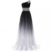 cheap Prom Dresses-A-Line Quinceanera Dresses Elegant Dress Performance Christmas Floor Length Sleeveless One Shoulder Chiffon Backless with Pleats Beading 2025