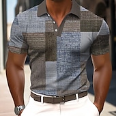 cheap Men&#039;s Color Block Polo-Men&#039;s Color Block Polo Short Sleeve Polo Shirts Collared Shirts Casual Outdoor Athleisure Daily Wear 3D Print Summer Blue Purple Green