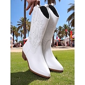 levne Cowboy &amp; Western Boots-Dámské hnědé kovbojské boty v bohémském westernovém stylu – klasické prošívání s blokovým podpatkem pro hudební festivaly, běžné nošení a outdoorové nošení