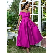 billige Cocktailkjoler-a-line cocktailkjoler elegant kjole semi formell gul kjole bryllup gjest gulvlengde ermeløs off shoulder sateng med bue(r) folder 2025