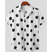 cheap Men's Button Up Shirts-Men's Shirt Summer Shirt Casual Shirt Beach Shirt Button Up Shirt Black White Yellow Short Sleeve Polka Dot Lapel Vacation Hawaiian Clothing Apparel Polyester Fashion Casual Comfortable