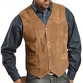 cheap Men&#039;s Vest-Men&#039;s Vest Gilet Vacation Daily Date Fashion Casual Spring Fall Buttons Pocket Polyester Comfortable Plain Single Breasted One-button V Neck Regular Fit Black Camel Vest
